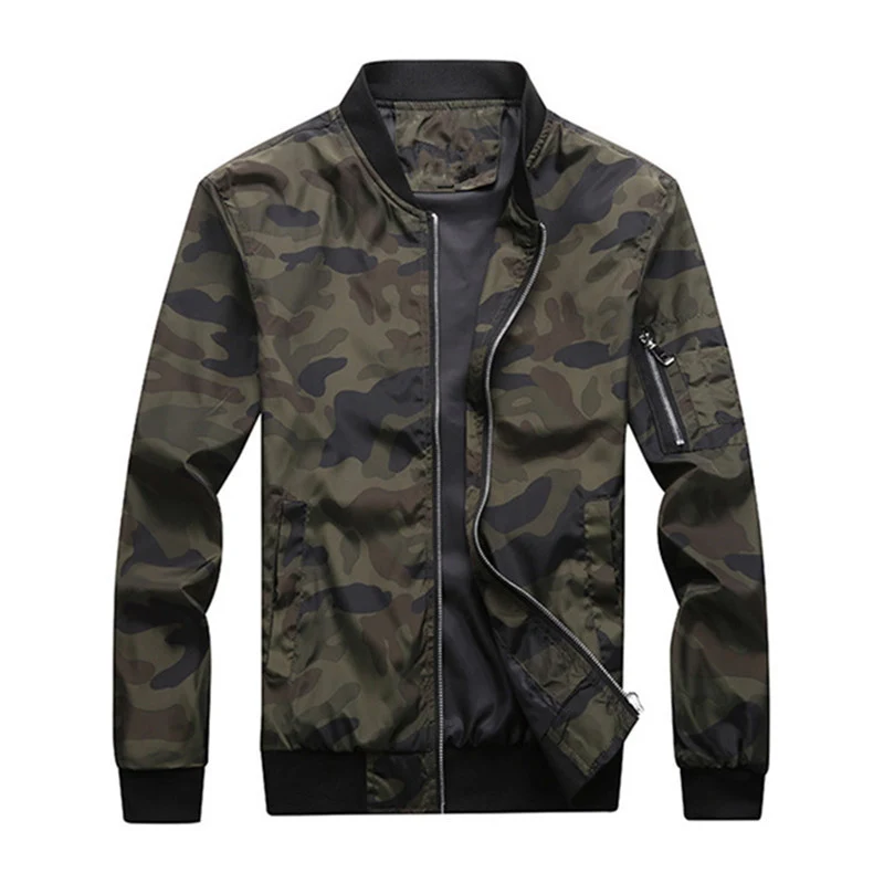 Herren Camouflage-Bomberjacke mit Ärmeltasche, elastischen Bündchen und leichter Windbreaker-Qualität Drune