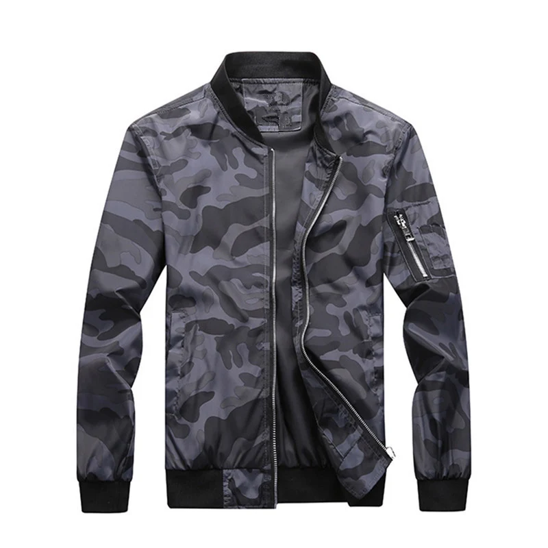 Herren Camouflage-Bomberjacke mit Ärmeltasche, elastischen Bündchen und leichter Windbreaker-Qualität Drune