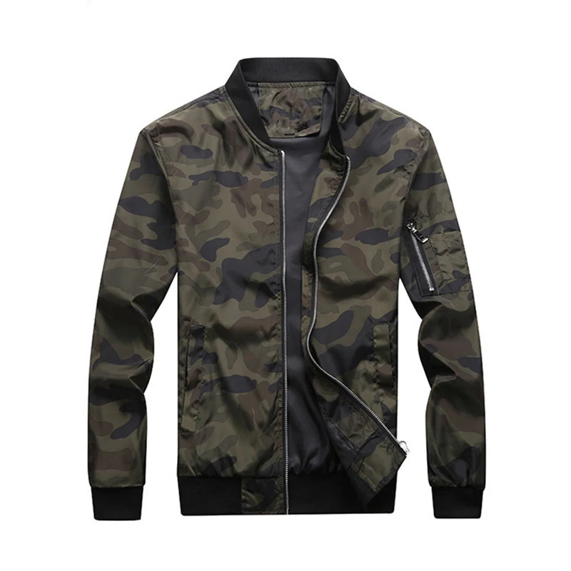 Herren Camouflage-Bomberjacke mit Ärmeltasche, elastischen Bündchen und leichter Windbreaker-Qualität Drune