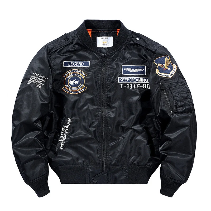 Herren Bomberjacke Pilotenblouson mit gestickten Fliegerapplikationen und windabweisendem Nylon Drune