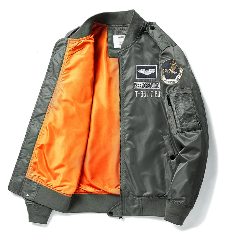 Herren Bomberjacke Pilotenblouson mit gestickten Fliegerapplikationen und windabweisendem Nylon Drune