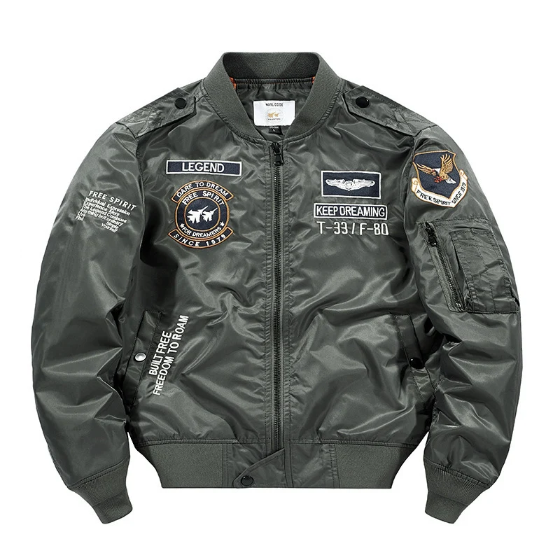 Herren Bomberjacke Pilotenblouson mit gestickten Fliegerapplikationen und windabweisendem Nylon Drune