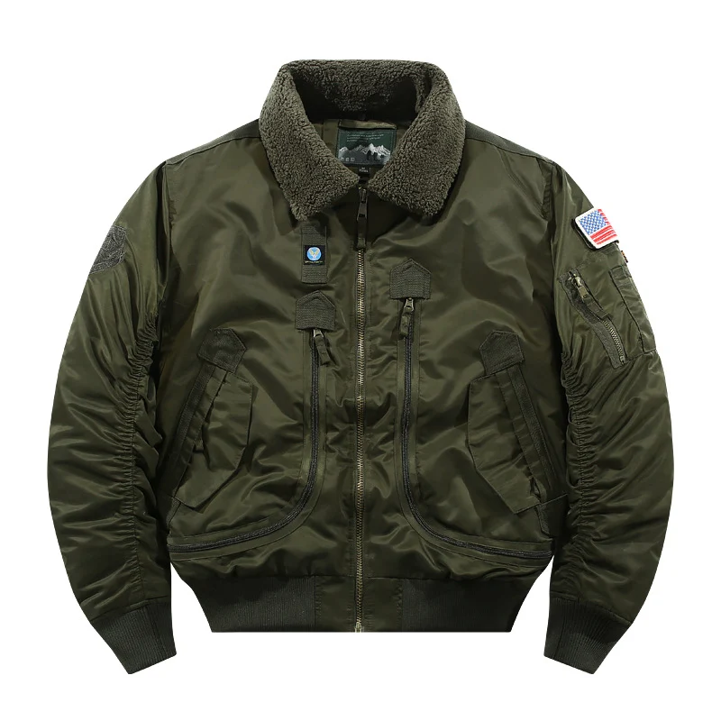 Herren Bomberjacke mit Lammfellkragen und Utility-Taschen Drune