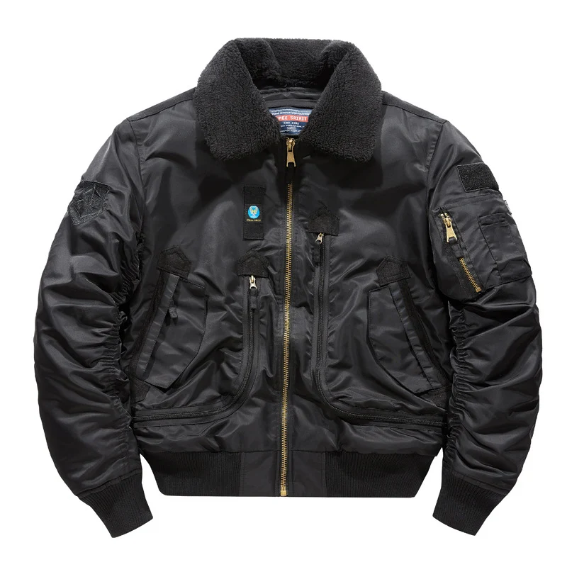 Herren Bomberjacke mit Lammfellkragen und Utility-Taschen Drune
