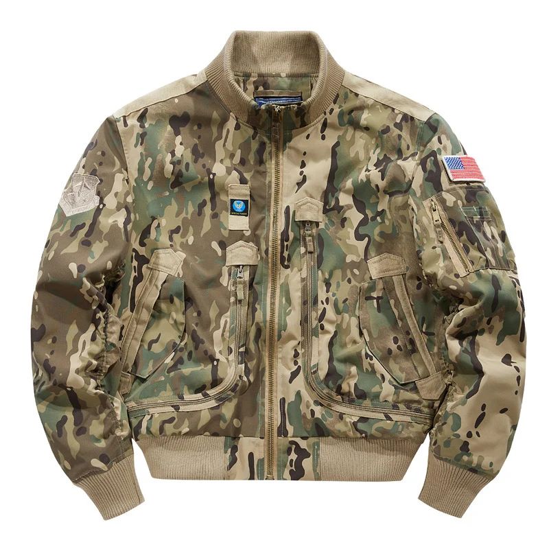 Herren Bomberjacke im Fliegerstil mit taktischen Mehrfachtaschen und Patch-Details Drune