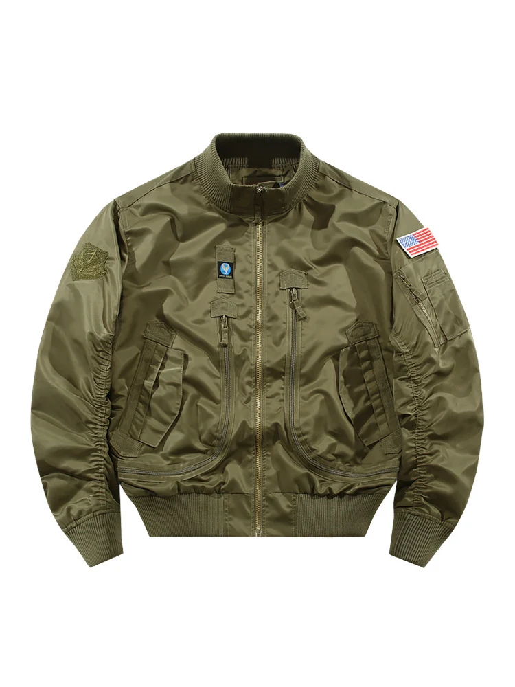 Herren Bomberjacke im Fliegerstil mit taktischen Mehrfachtaschen und Patch-Details Drune