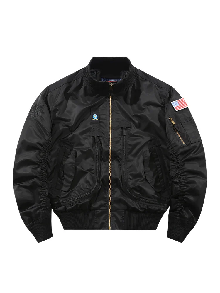 Herren Bomberjacke im Fliegerstil mit taktischen Mehrfachtaschen und Patch-Details Drune