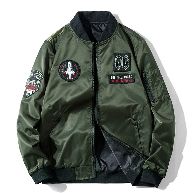 Herren Bomberjacke im Aviator-Style mit Patchapplikationen, Nylon-Shell und Ärmeltasche Drune