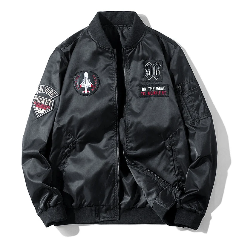 Herren Bomberjacke im Aviator-Style mit Patchapplikationen, Nylon-Shell und Ärmeltasche Drune