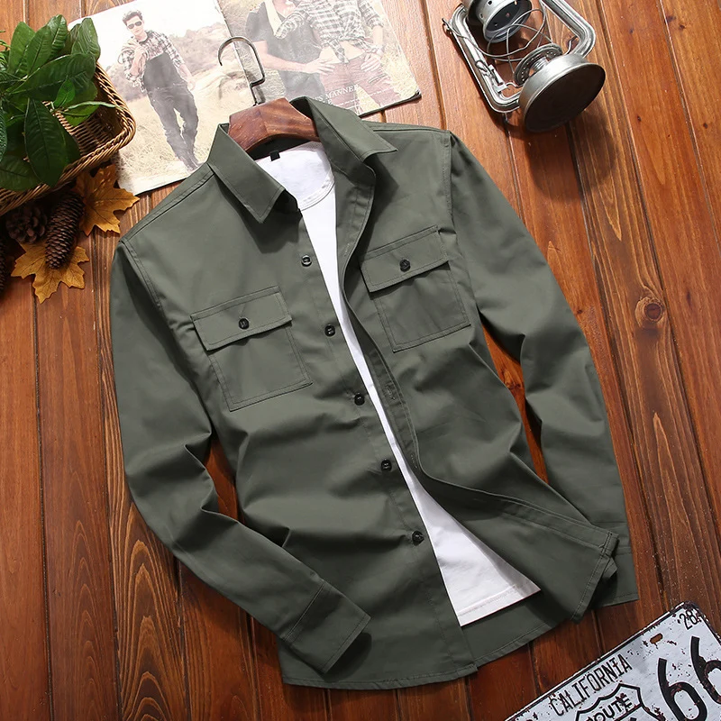 Herren Baumwoll-Utility-Hemdjacke mit Brustpattentaschen und Hemdkragen Drune