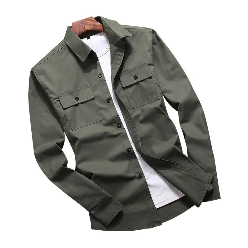 Herren Baumwoll-Utility-Hemdjacke mit Brustpattentaschen und Hemdkragen Drune