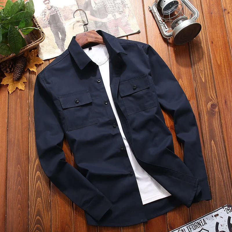 Herren Baumwoll-Utility-Hemdjacke mit Brustpattentaschen und Hemdkragen Drune