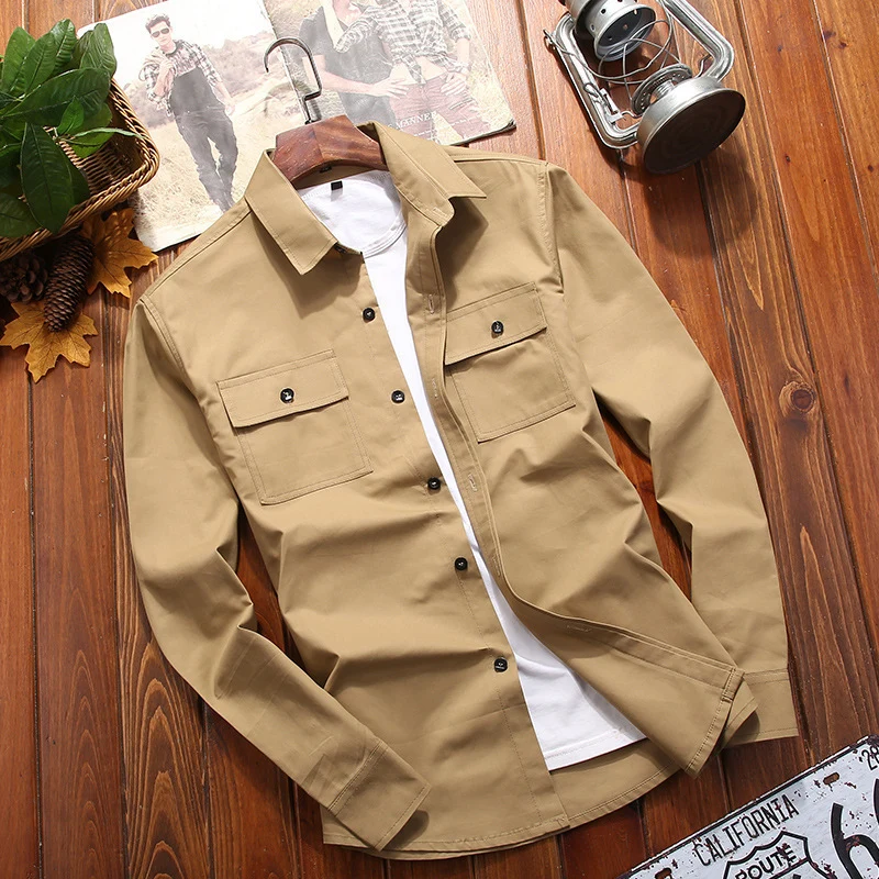 Herren Baumwoll-Utility-Hemdjacke mit Brustpattentaschen und Hemdkragen Drune
