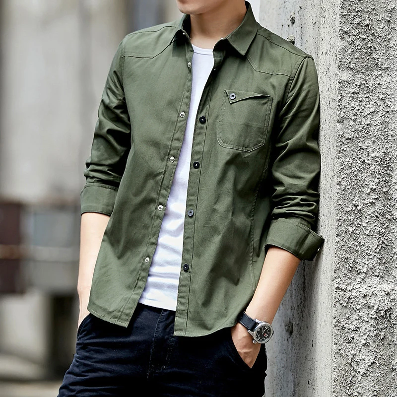 Herren Baumwoll-Overshirt im Worker-Style mit Brustpattentasche und Hemdkragen Drune