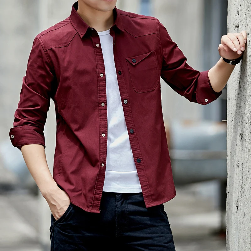 Herren Baumwoll-Overshirt im Worker-Style mit Brustpattentasche und Hemdkragen Drune