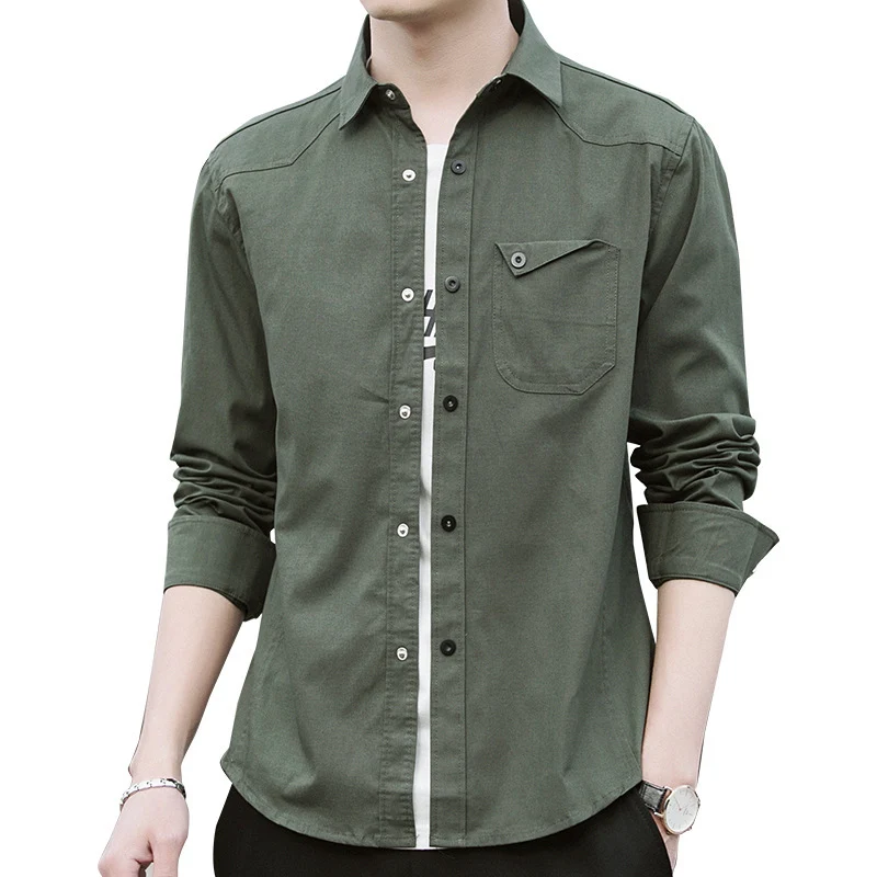 Herren Baumwoll-Overshirt im Worker-Style mit Brustpattentasche und Hemdkragen Drune