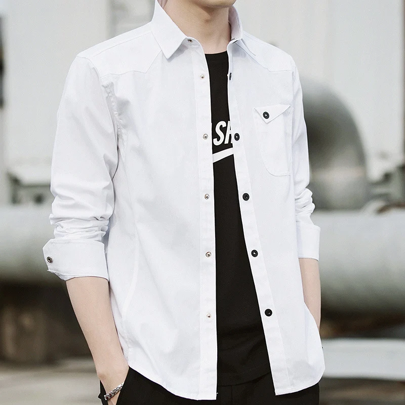 Herren Baumwoll-Overshirt im Worker-Style mit Brustpattentasche und Hemdkragen Drune
