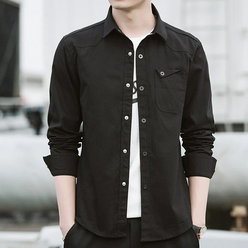 Herren Baumwoll-Overshirt im Worker-Style mit Brustpattentasche und Hemdkragen Drune