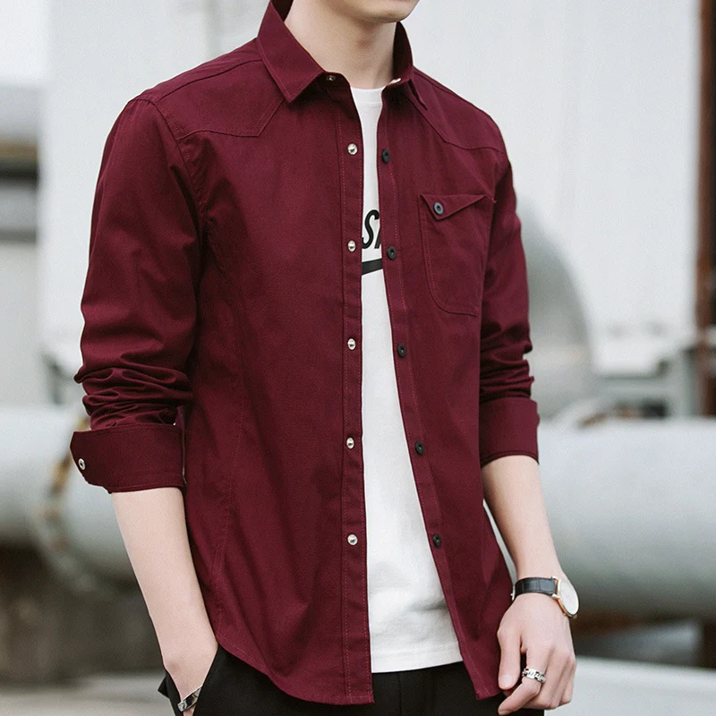 Herren Baumwoll-Overshirt im Worker-Style mit Brustpattentasche und Hemdkragen Drune