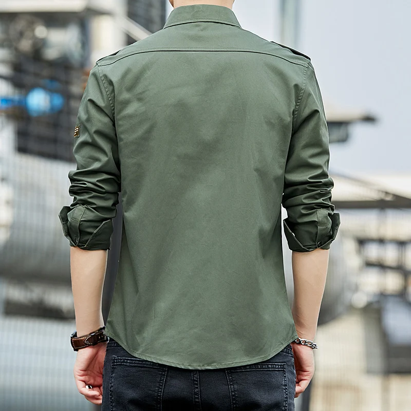 Herren Baumwoll-Fieldshirt im Military-Look mit Schulterepauletten und Brustpattentaschen Drune