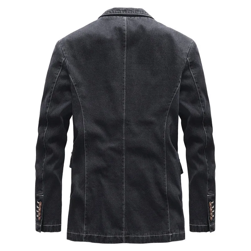 Herren Baumwoll-Denim-Sakko im Vintage‑Look mit Kontrastnähten Drune