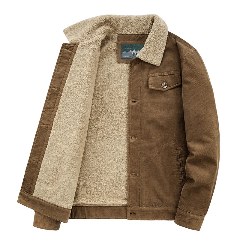 Herren Baumwoll-Cordjacke im Worker-Blouson mit wärmender Sherpa-Innenausstattung Drune
