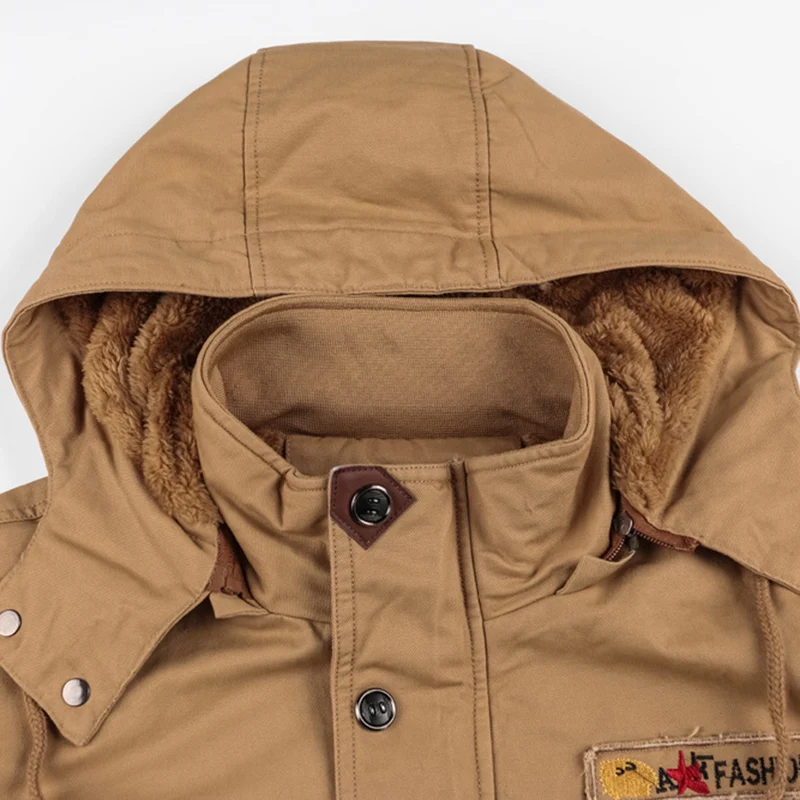 Herren Baumwoll-Canvas Feldjacke mit Teddyfleece-Innenfutter, Tunnelzug und Utility-Taschen Drune