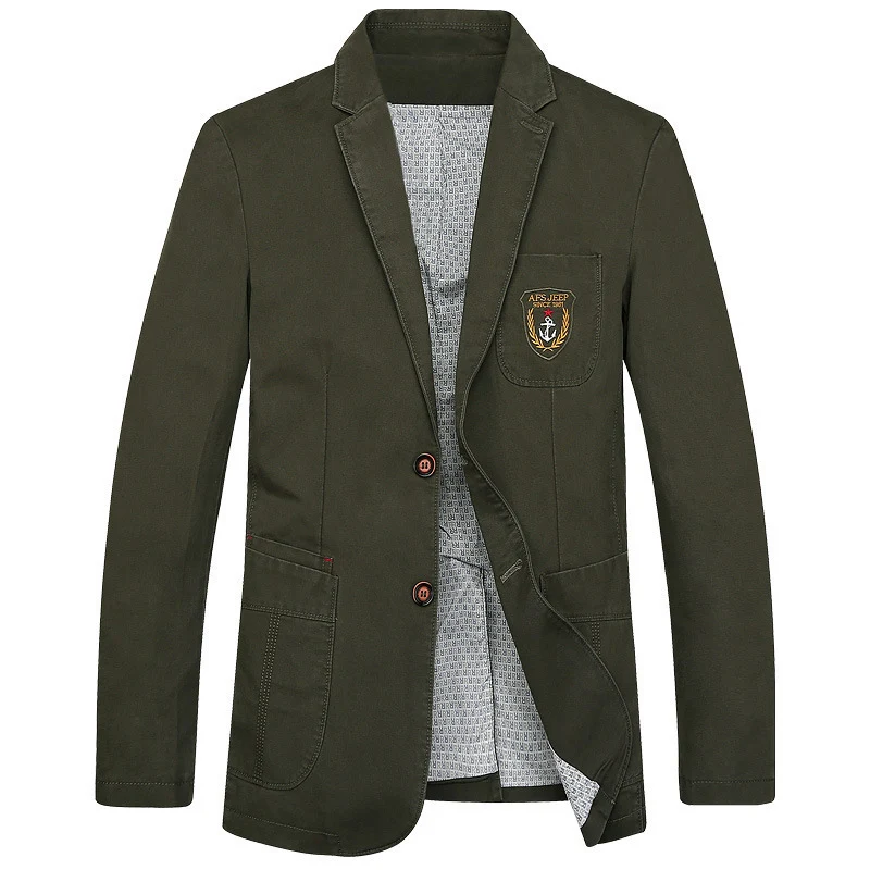 Herren Baumwoll-Blazer im Casual-Worker-Stil mit Brusttasche und Emblem Drune