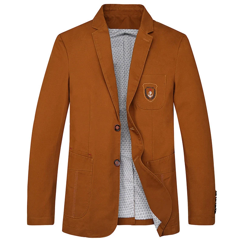 Herren Baumwoll-Blazer im Casual-Worker-Stil mit Brusttasche und Emblem Drune