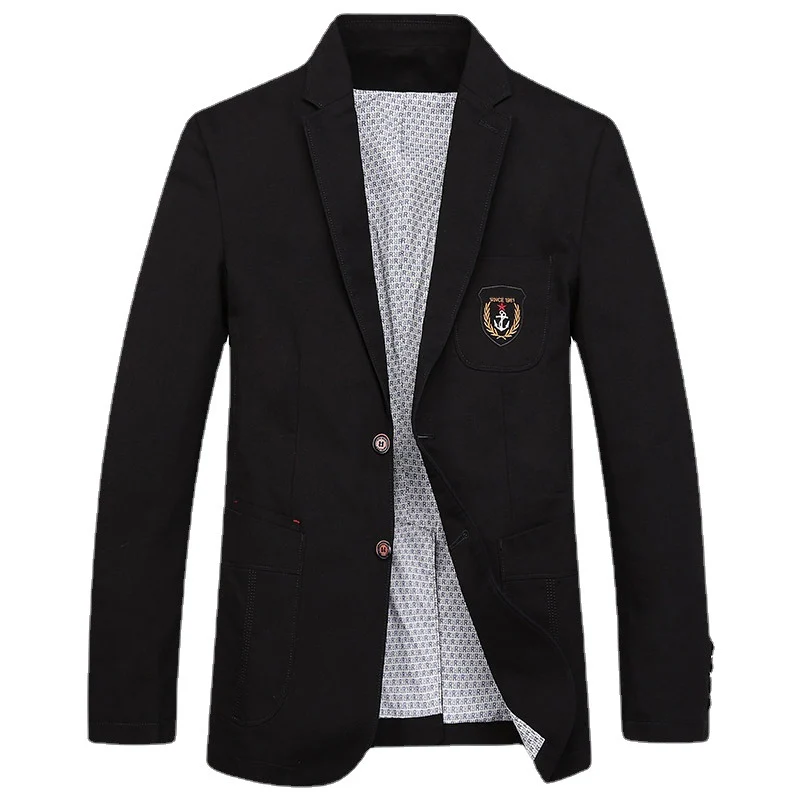 Herren Baumwoll-Blazer im Casual-Worker-Stil mit Brusttasche und Emblem Drune