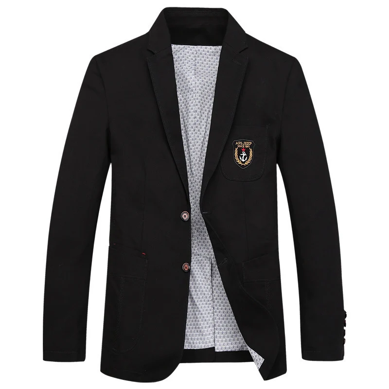 Herren Baumwoll-Blazer im Casual-Worker-Stil mit Brusttasche und Emblem Drune