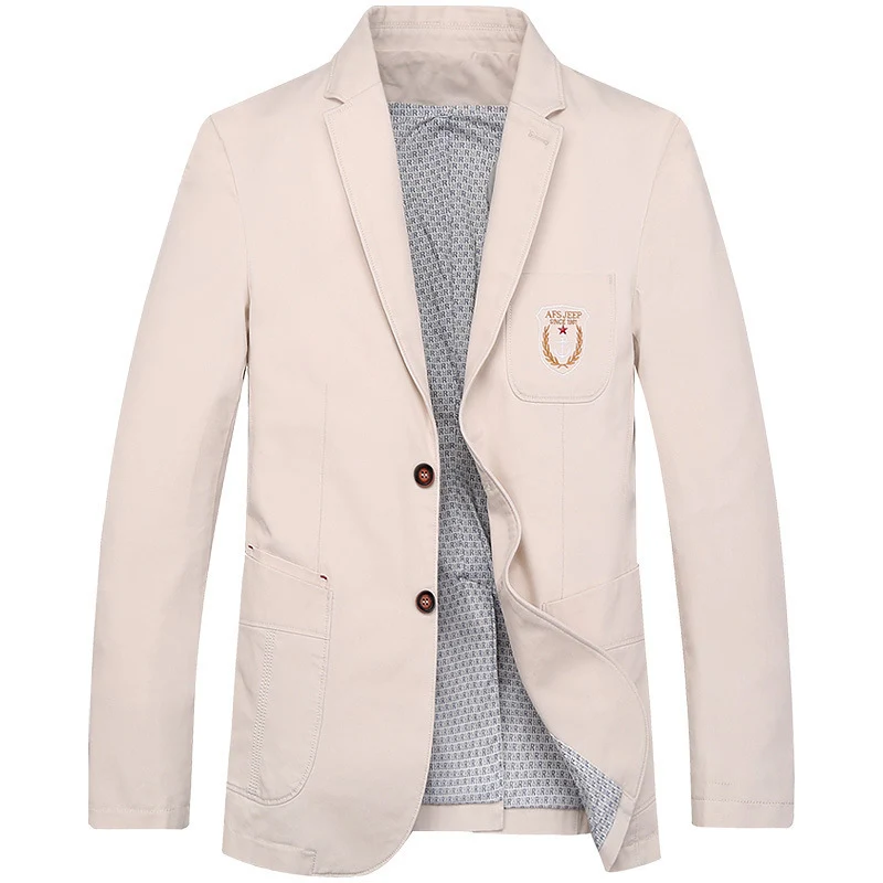 Herren Baumwoll-Blazer im Casual-Worker-Stil mit Brusttasche und Emblem Drune