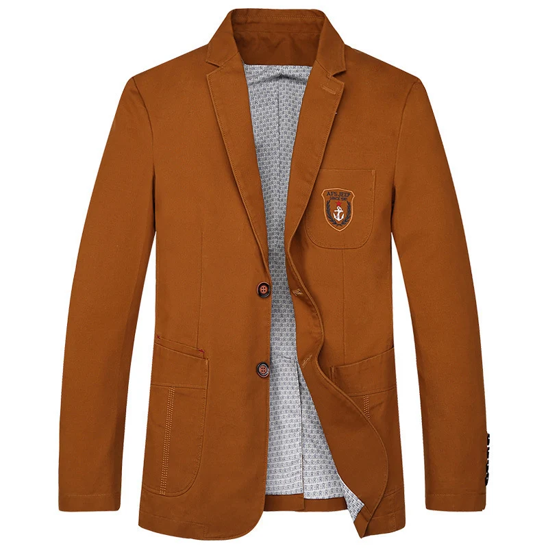 Herren Baumwoll-Blazer im Casual-Worker-Stil mit Brusttasche und Emblem Drune