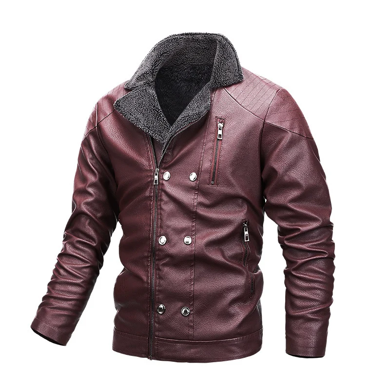 Herren Aviator-Lederoptik-Blouson mit Sherpa‑Kragen und asymmetrischer Doppelreißverschluss Drune
