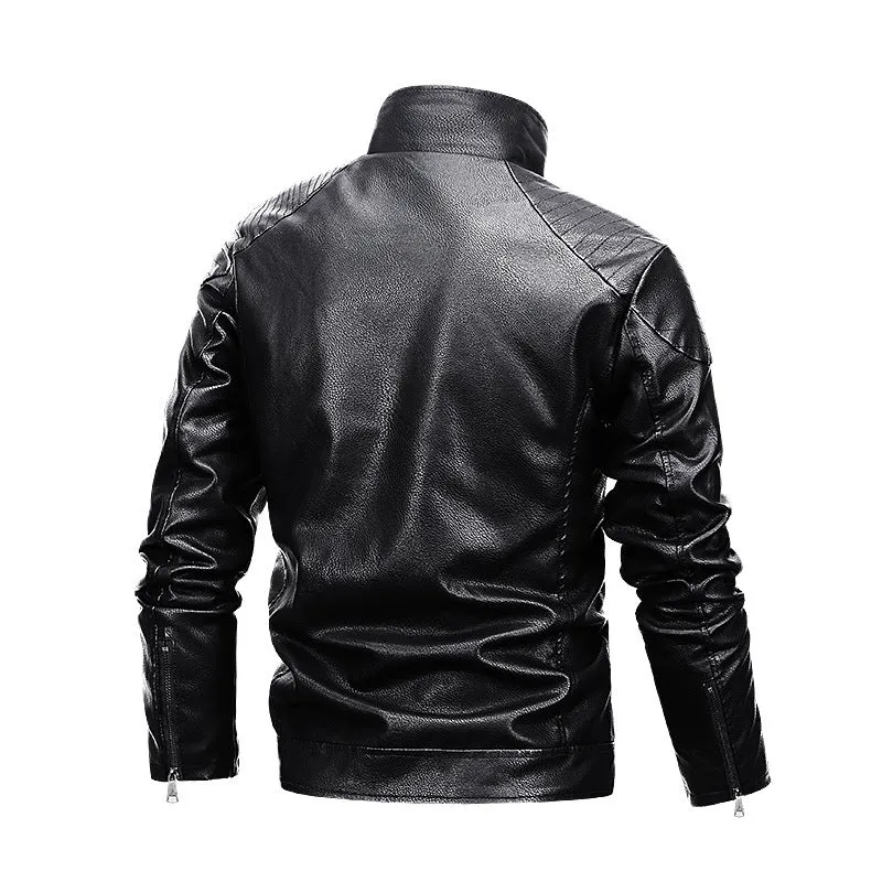 Herren Aviator-Lederoptik-Blouson mit Sherpa‑Kragen und asymmetrischer Doppelreißverschluss Drune