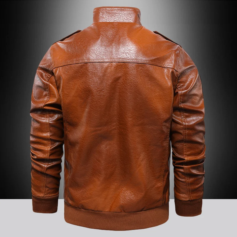 Herren Aviator‑inspiriertes Vintage Kunstleder‑Fliegerblouson mit Schulterepauletten und Pattentaschen Drune