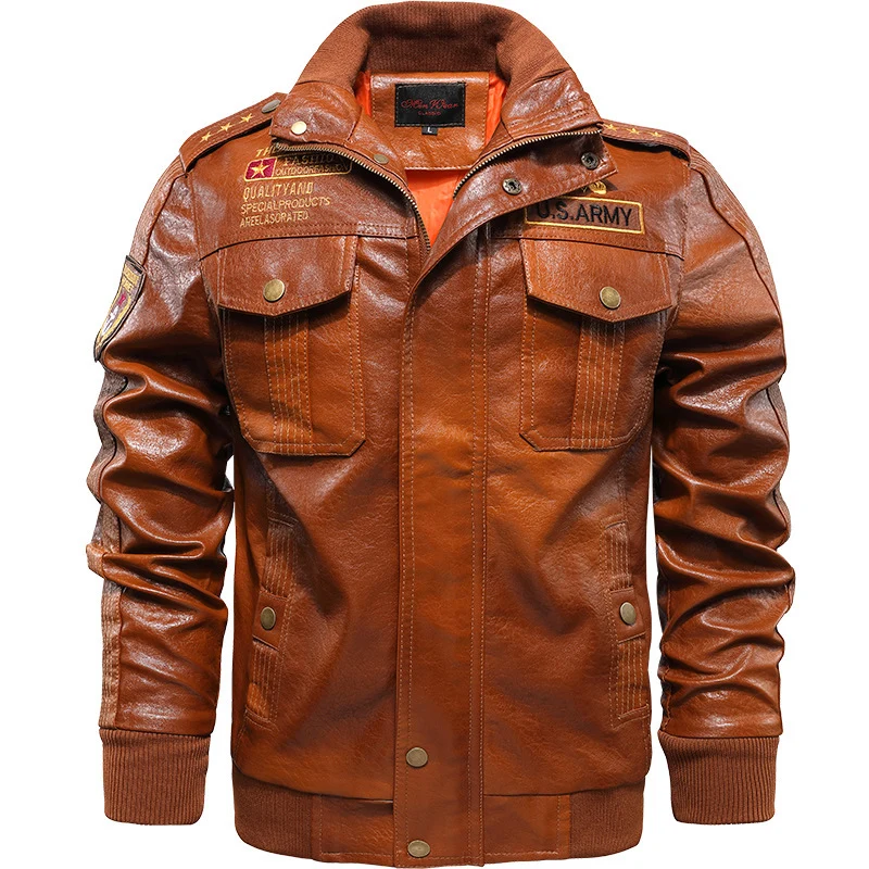 Herren Aviator‑inspiriertes Vintage Kunstleder‑Fliegerblouson mit Schulterepauletten und Pattentaschen Drune