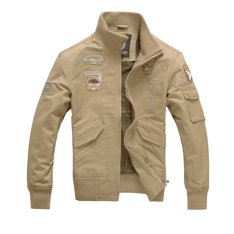 Herren Aviator-Canvasblouson mit Stickpatches, Stehkragen und Multifunktions-Pattentaschen Drune