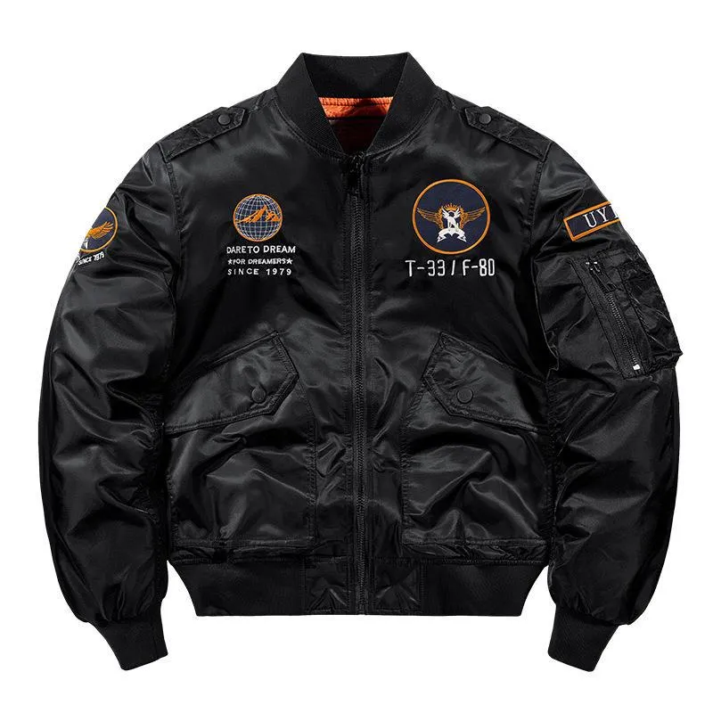 Herren Aviator-Bomberjacke im Military-Look mit gestepptem Thermofutter und Schulterpatches Drune