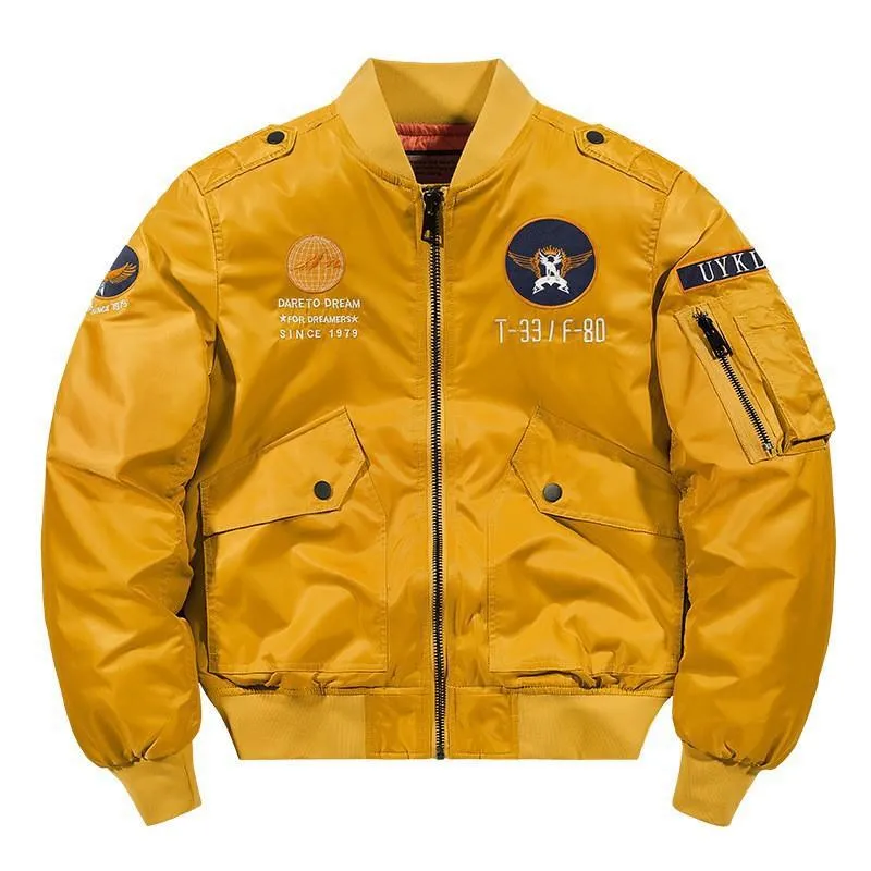 Herren Aviator-Bomberjacke im Military-Look mit gestepptem Thermofutter und Schulterpatches Drune