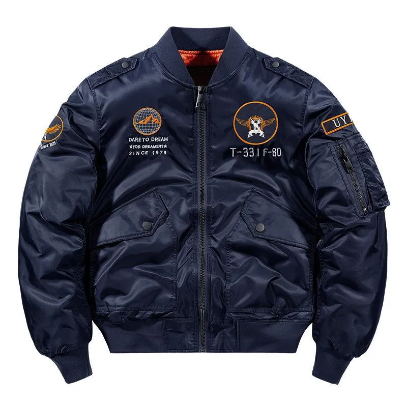 Herren Aviator-Bomberjacke im Military-Look mit gestepptem Thermofutter und Schulterpatches Drune
