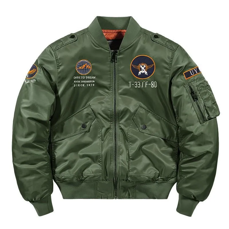 Herren Aviator-Bomberjacke im Military-Look mit gestepptem Thermofutter und Schulterpatches Drune