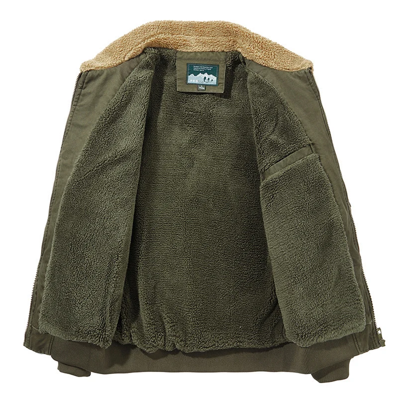 Herren Aviator-Blouson aus Canvas mit Sherpa-Kragen, Teddyfleece-Innenfutter und Multifunktions-Taschen Drune