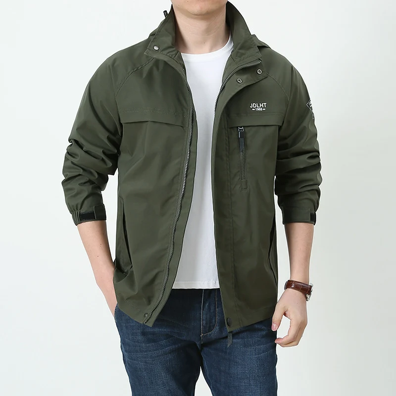 Herren Atmungsaktive Übergangs-Softshelljacke im Field‑Stil mit verdeckter Kapuze und Reißverschluss‑Brusttasche Drune