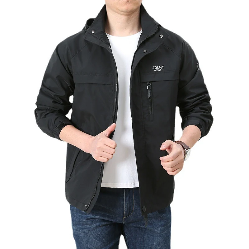 Herren Atmungsaktive Übergangs-Softshelljacke im Field‑Stil mit verdeckter Kapuze und Reißverschluss‑Brusttasche Drune