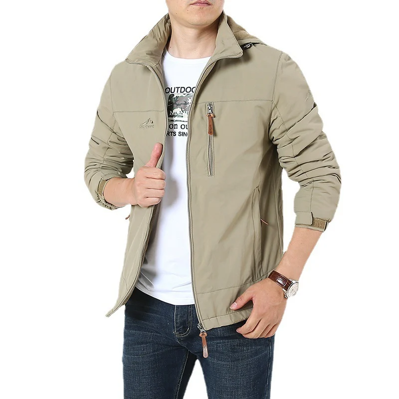 Herren Atmungsaktive Softshell-Windbreakerjacke mit verdeckter Kapuze und Utility-Brusttasche Drune