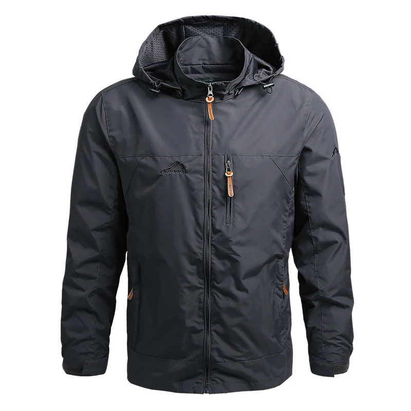 Herren atmungsaktive Softshell‑Trekkingjacke mit Kapuze und Brustreißverschlusstasche Drune