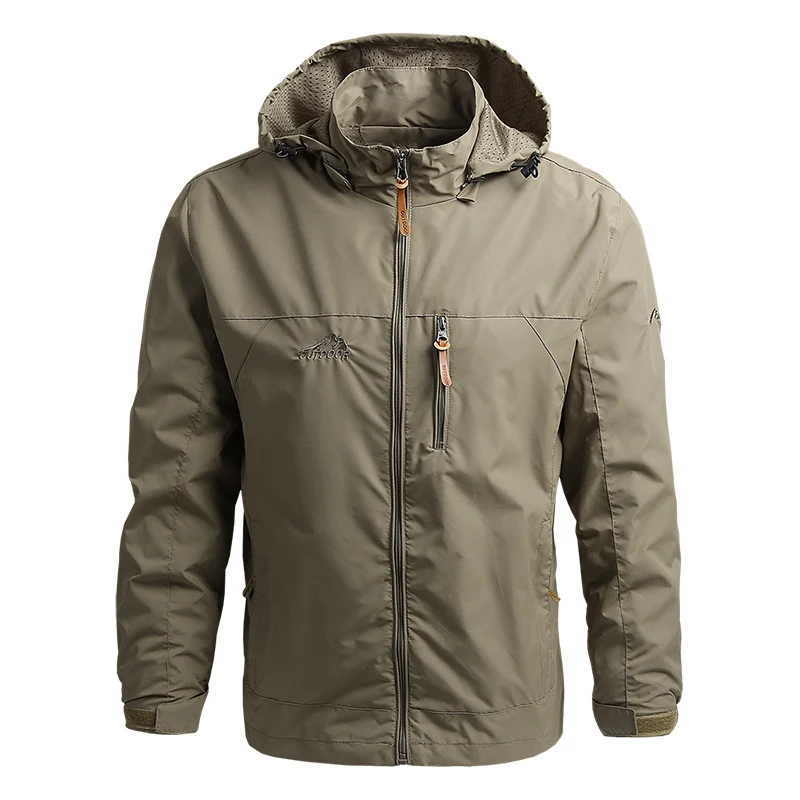 Herren atmungsaktive Softshell‑Trekkingjacke mit Kapuze und Brustreißverschlusstasche Drune