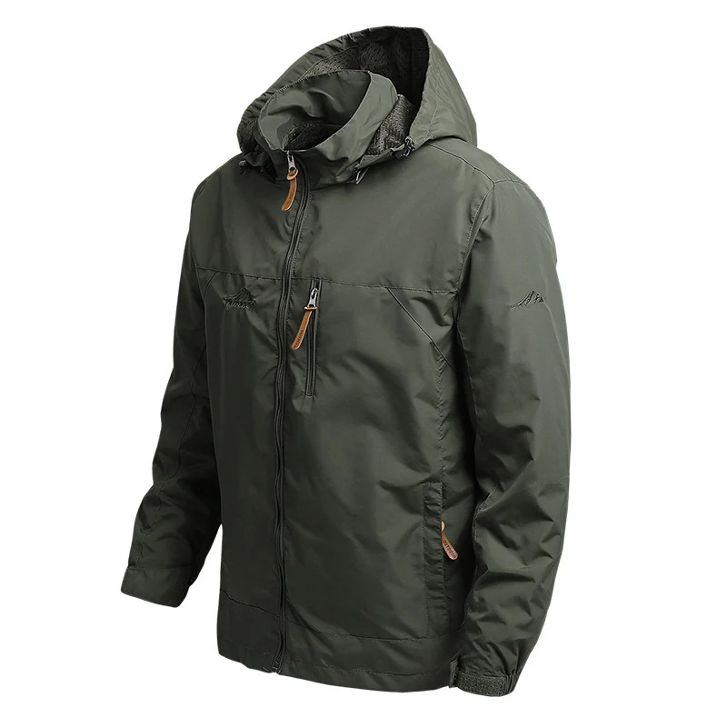 Herren atmungsaktive Softshell‑Trekkingjacke mit Kapuze und Brustreißverschlusstasche Drune