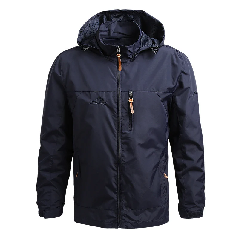 Herren atmungsaktive Softshell‑Trekkingjacke mit Kapuze und Brustreißverschlusstasche Drune